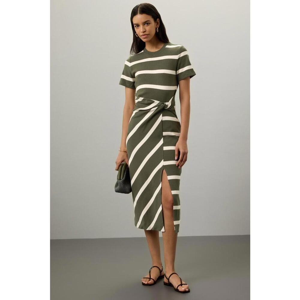 Tanya Taylor Green Striped Cody Dress Size XL with Hole